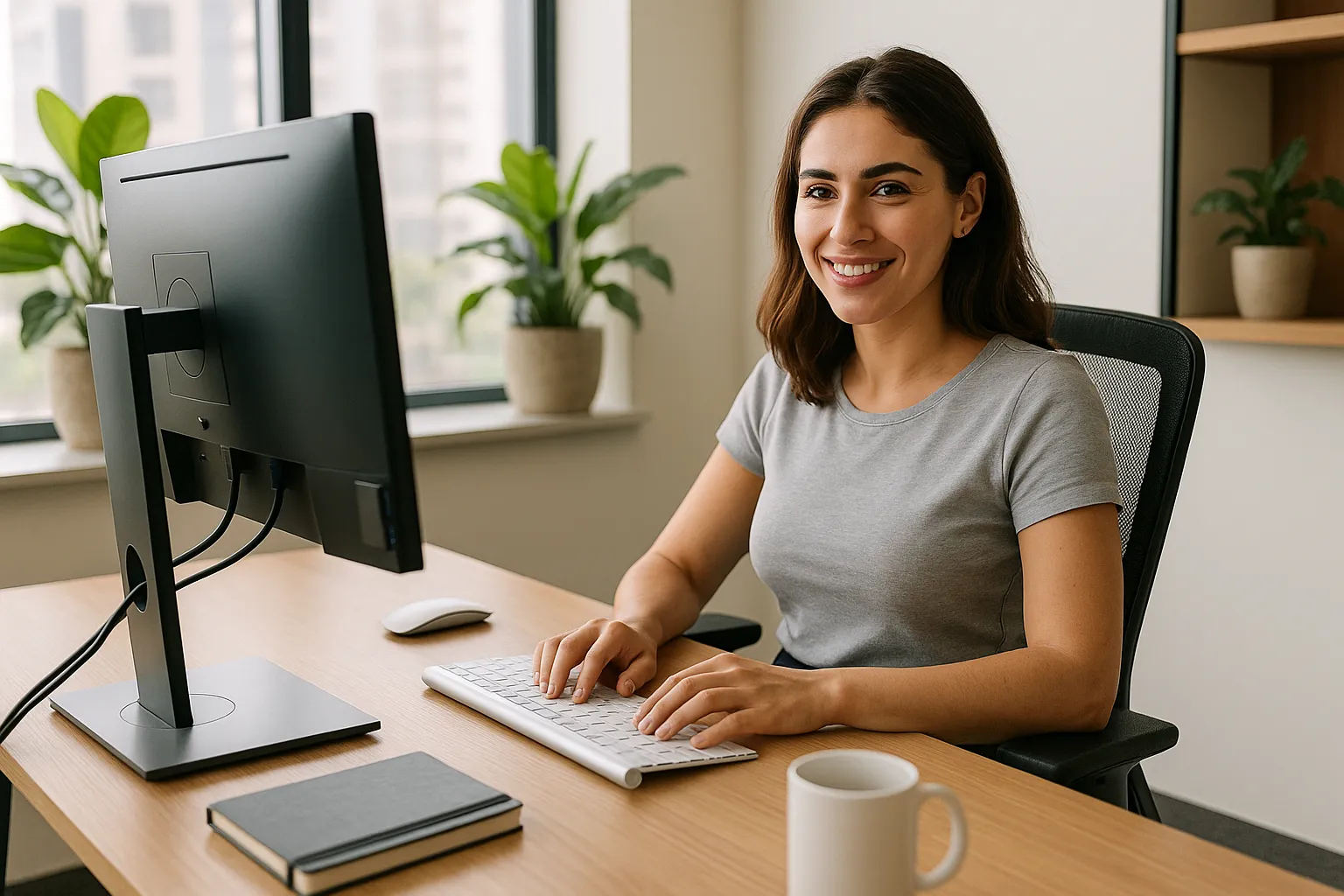 Comfortable workspace setup promoting natural posture awareness
